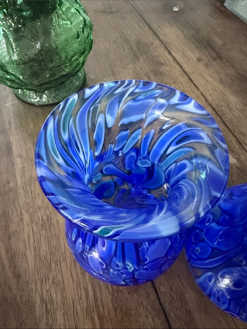 Hand-Blown Blue Art Glass Bud Vases - Pair 5 1/2''